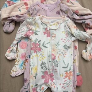 Gerber Floral Footie - Pink, Blue, Gold
